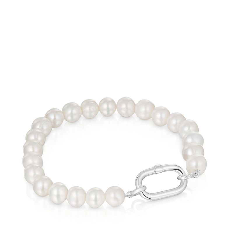Pulsera con perla cultivada y anilla de plata Hold Oval