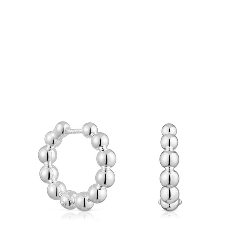 Pendientes de aro pequeños con detalles de plata 15 mm Gloss-0