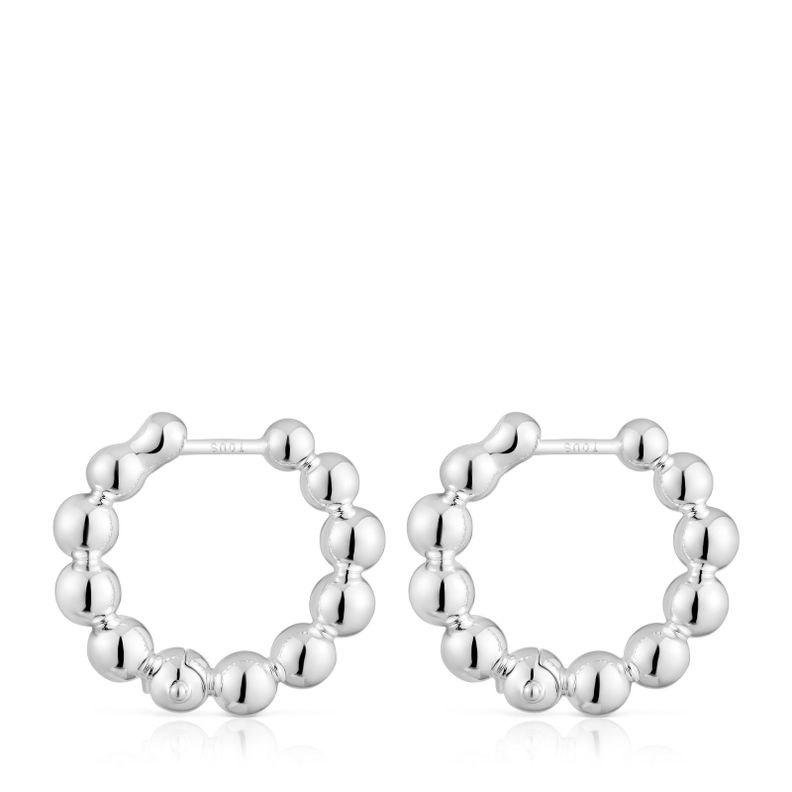 Pendientes de aro pequeños con detalles de plata 15 mm Gloss-1