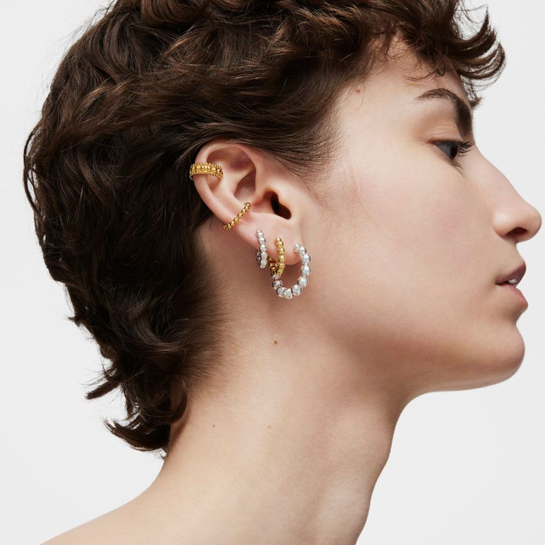Pendientes de aro pequeños con detalles de plata 15 mm Gloss-4