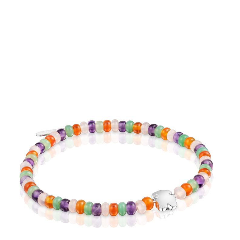 Pulsera elástica con gemas y motivo oso de plata Bold Motif-0