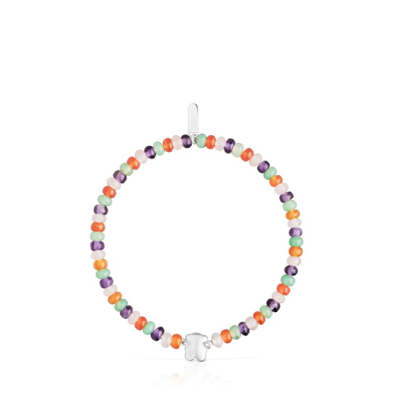 Pulsera elástica con gemas y motivo oso de plata Bold Motif-1