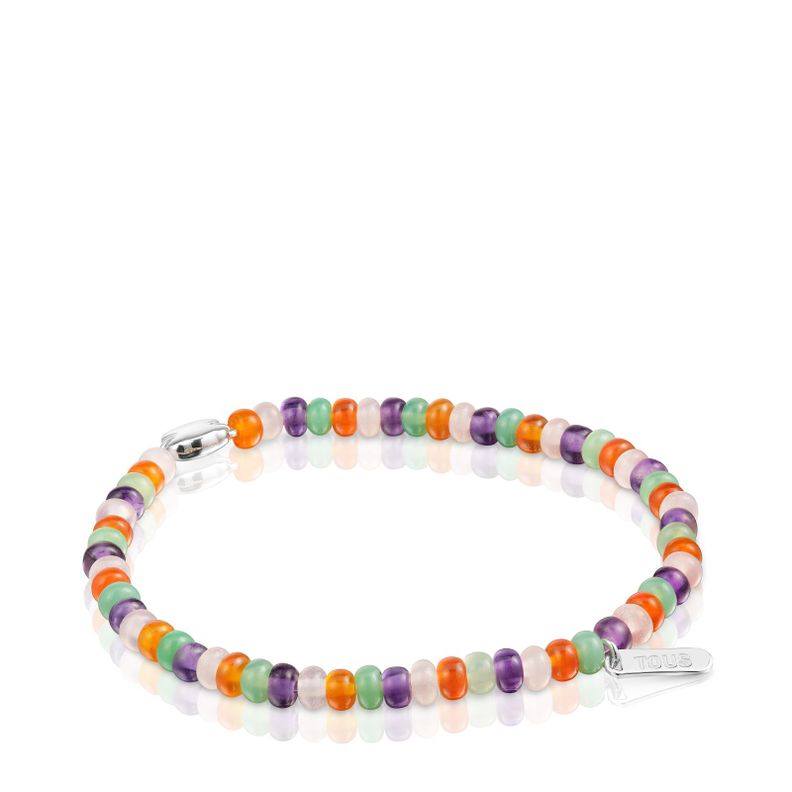 Pulsera elástica con gemas y motivo oso de plata Bold Motif-2
