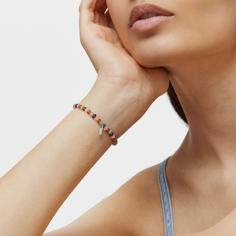 Pulsera elástica con gemas y motivo oso de plata Bold Motif-4