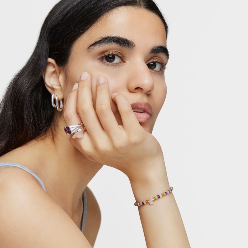 Pulsera elástica con gemas y motivo oso de plata Bold Motif-5
