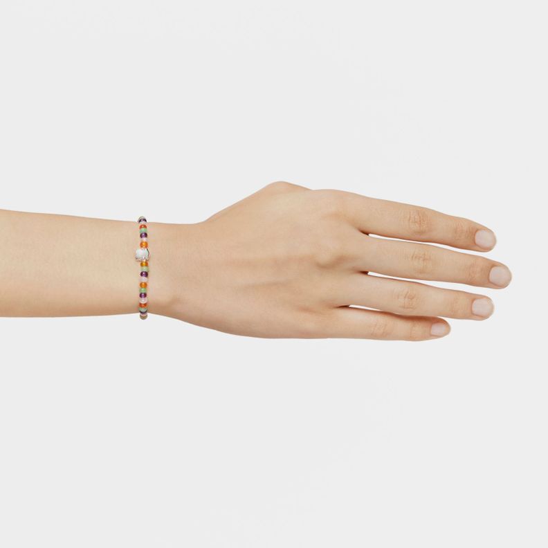 Pulsera elástica con gemas y motivo oso de plata Bold Motif-6