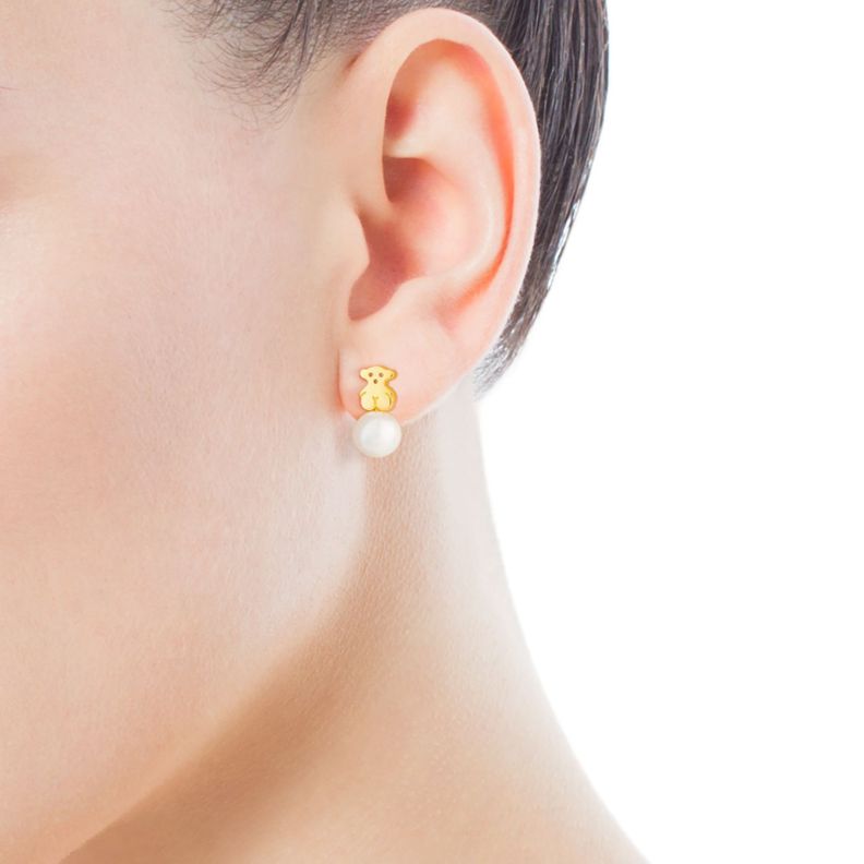 Pendientes Puppies de Oro amarillo y perlas Tous-1