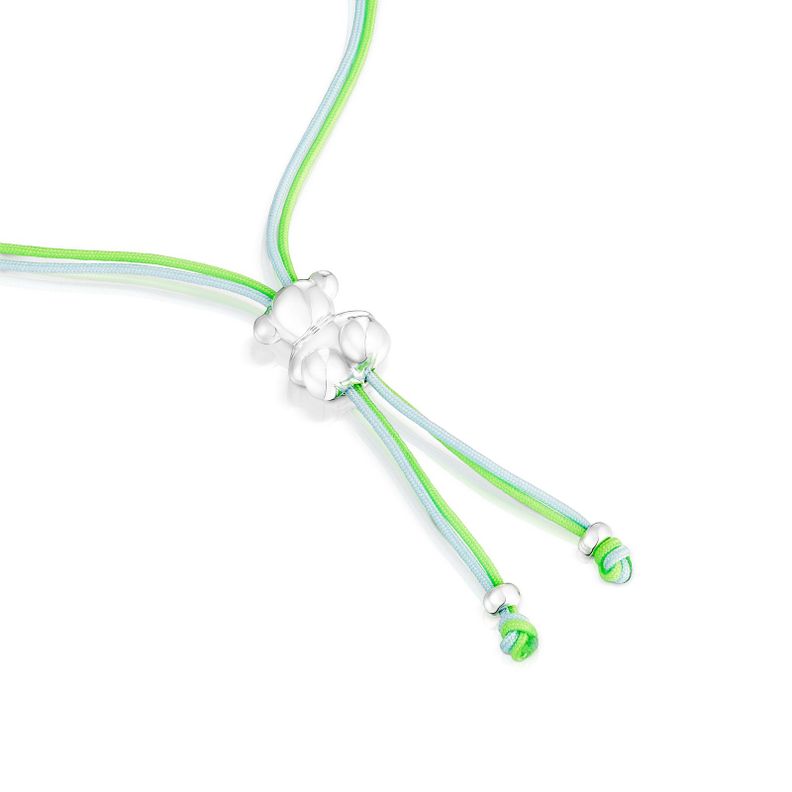 Pulsera cordón verde y azul con oso de plata Bold Bear-2