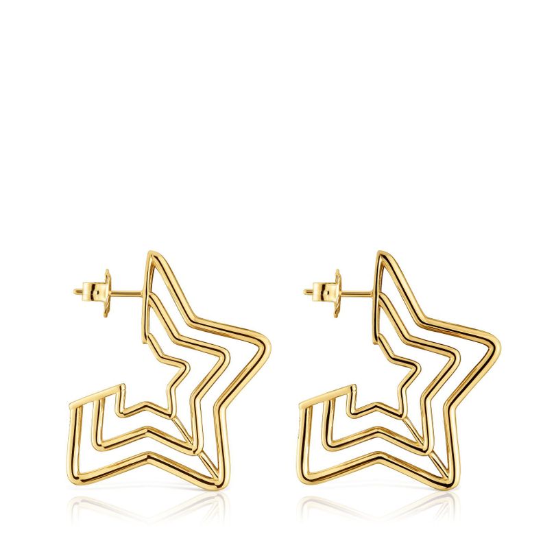 Aros triple estrella con baño de oro 18 kt sobre plata-1