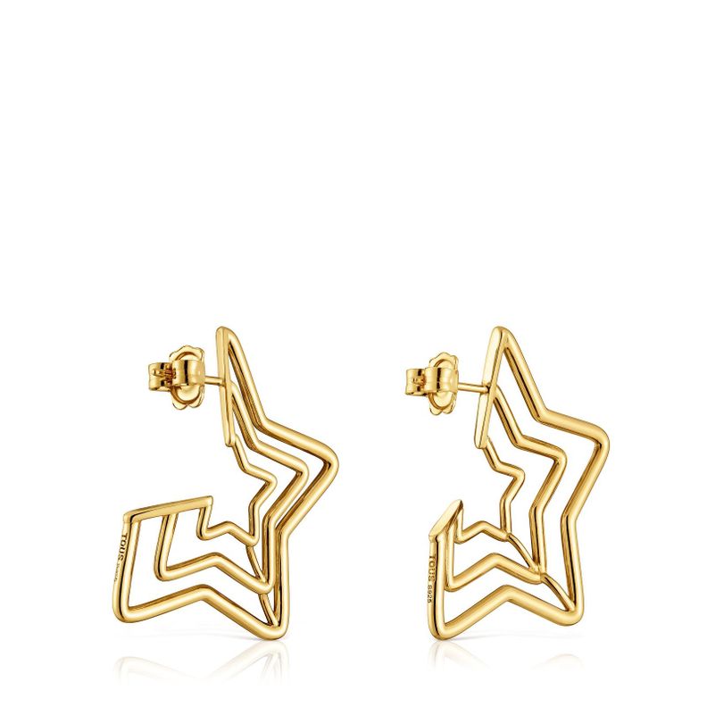 Aros triple estrella con baño de oro 18 kt sobre plata-2