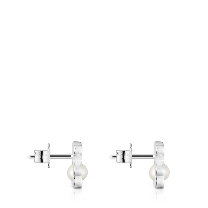 Aros pequeños oso plata con perlas cultivadas 10 mm I-Bear-1