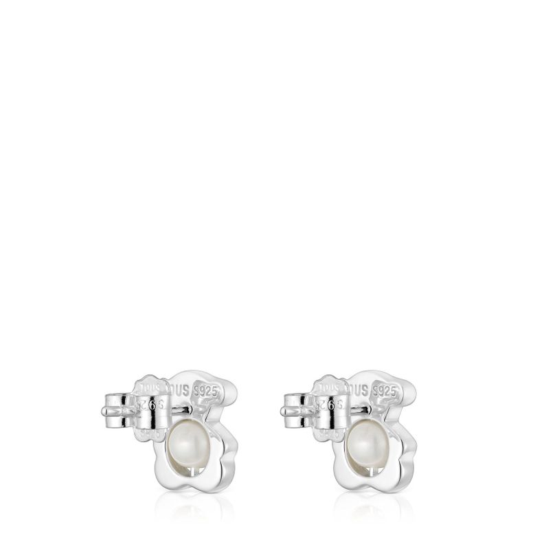 Aros pequeños oso plata con perlas cultivadas 10 mm I-Bear-2