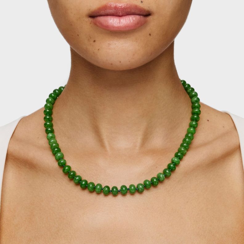 Gargantilla con baño de oro 18 kt sobre plata y cuarzita verde Hold Oval-3