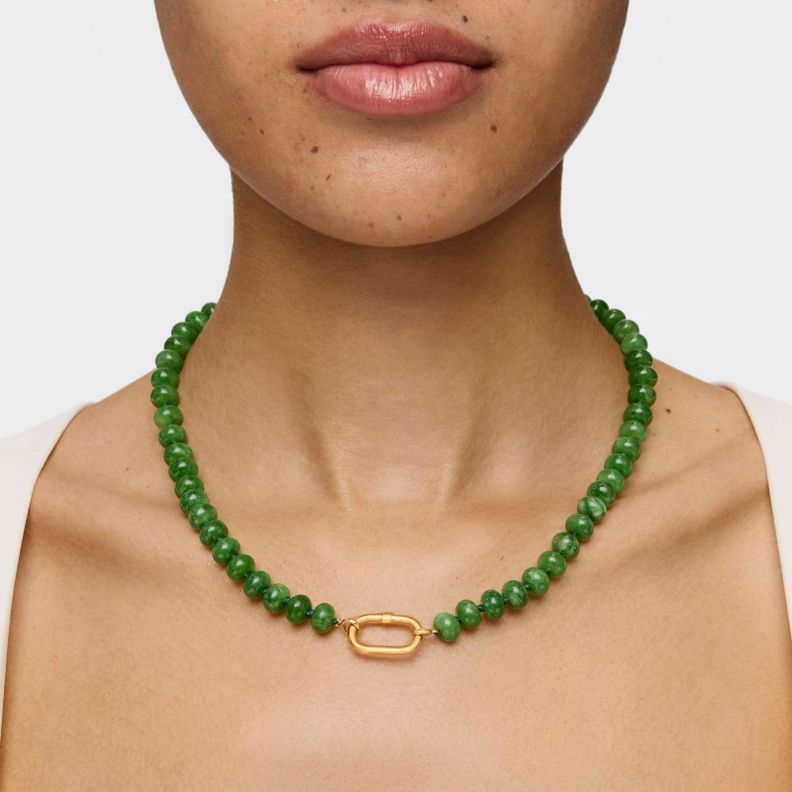 Gargantilla con baño de oro 18 kt sobre plata y cuarzita verde Hold Oval-4