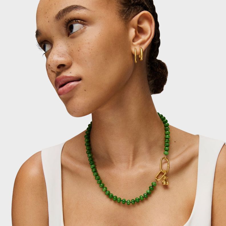 Gargantilla con baño de oro 18 kt sobre plata y cuarzita verde Hold Oval-5