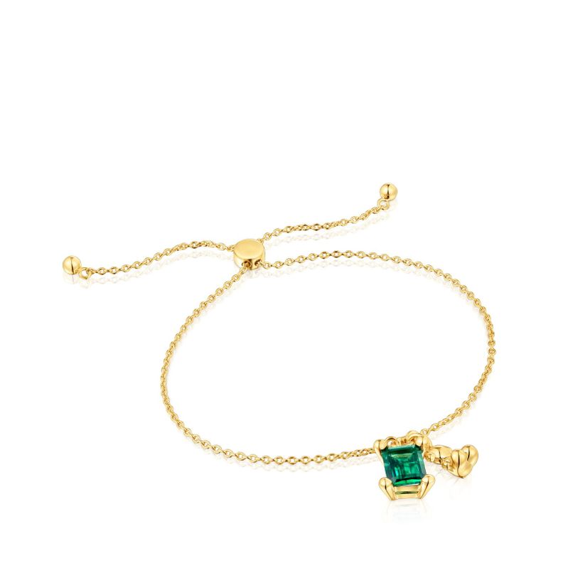 Pulsera oso con baño de oro 18 kt sobre plata y esmeralda-0