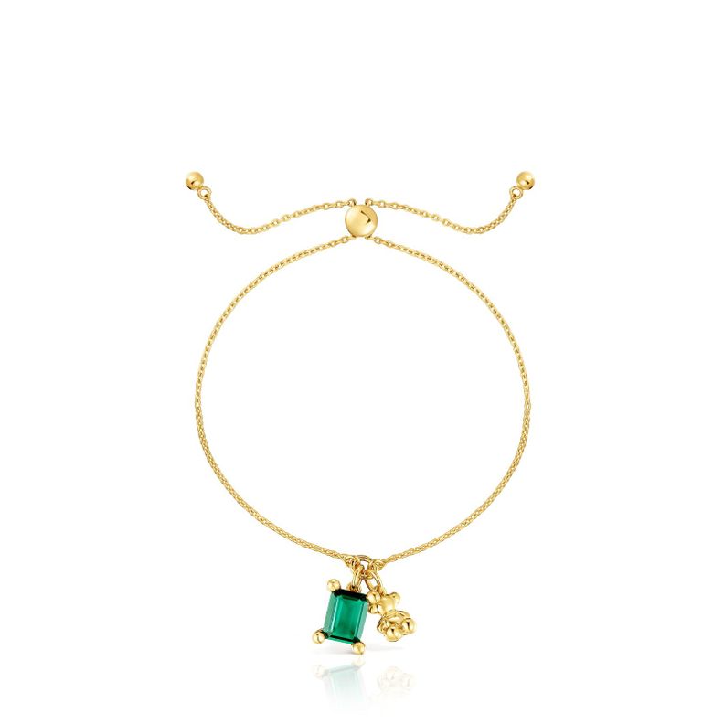 Pulsera oso con baño de oro 18 kt sobre plata y esmeralda-1
