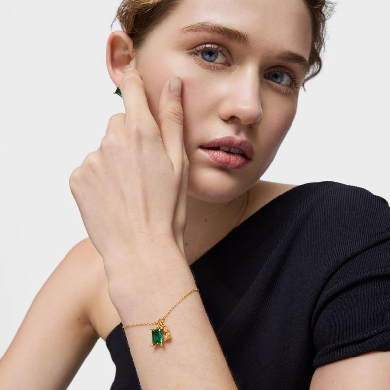 Pulsera oso con baño de oro 18 kt sobre plata y esmeralda-3