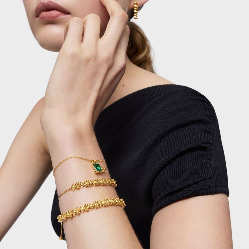 Pulsera oso con baño de oro 18 kt sobre plata y esmeralda-4