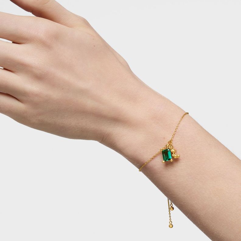 Pulsera oso con baño de oro 18 kt sobre plata y esmeralda-5