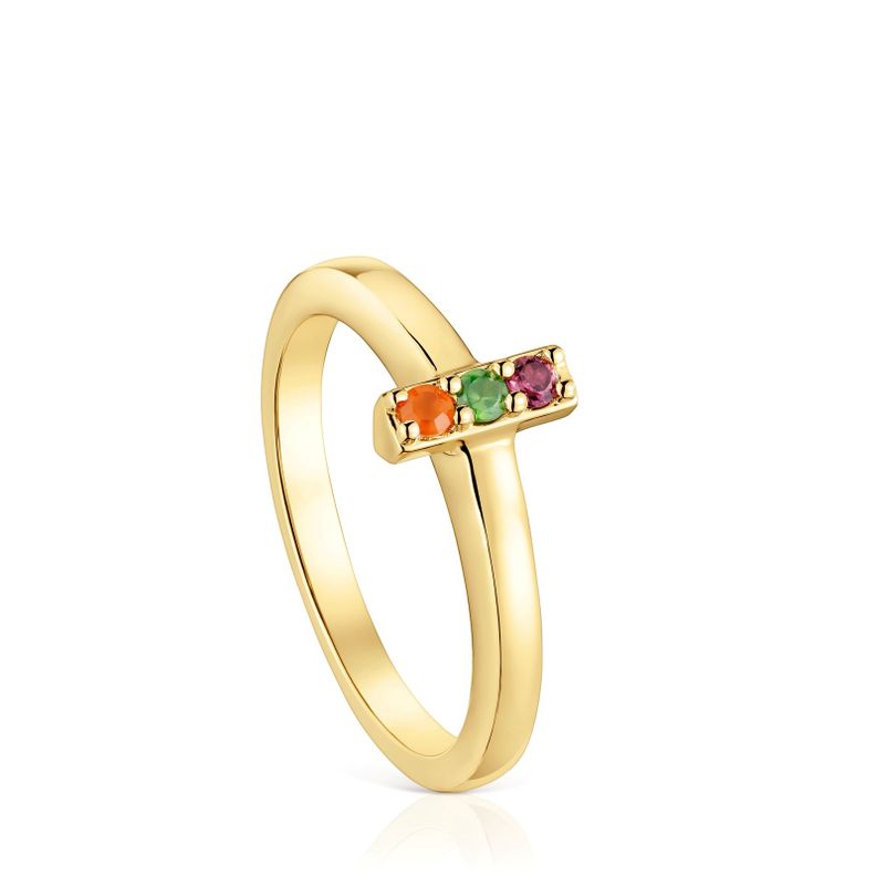 Anillo pequeño con baño de oro 18 kt sobre plata y gemas Basic Colors-0