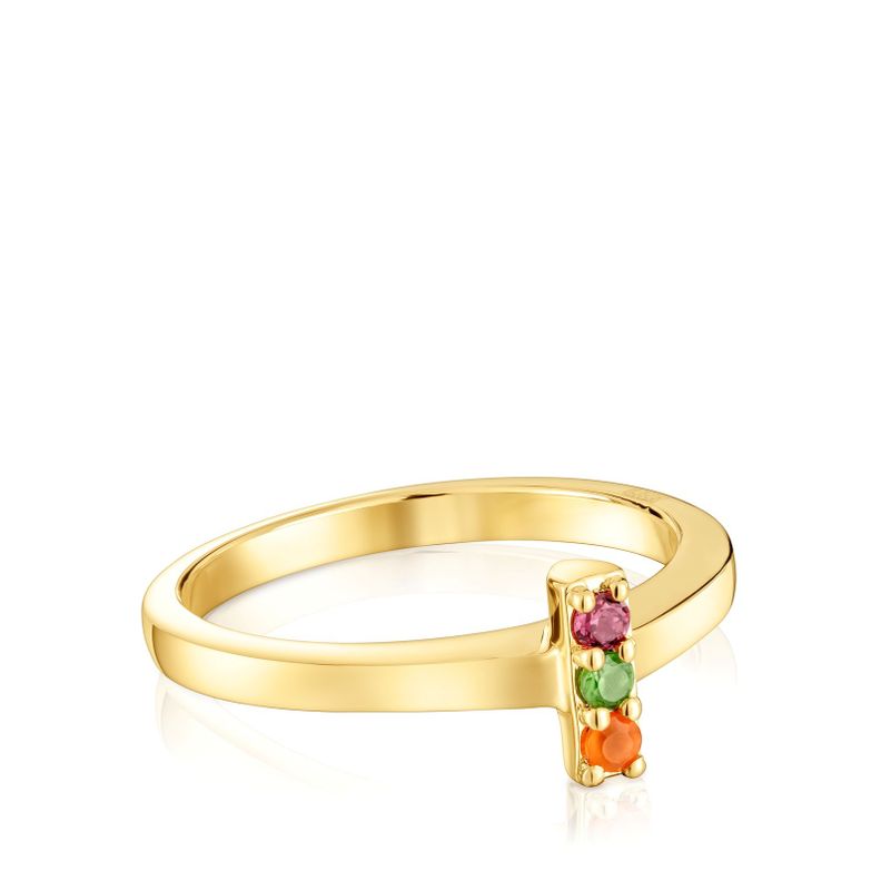 Anillo pequeño con baño de oro 18 kt sobre plata y gemas Basic Colors-2