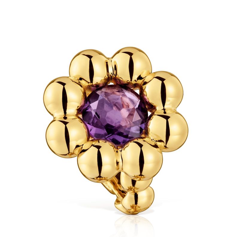 Anillo mediano flor con baño de oro 18 kt sobre plata-0