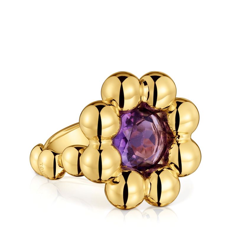 Anillo mediano flor con baño de oro 18 kt sobre plata-1