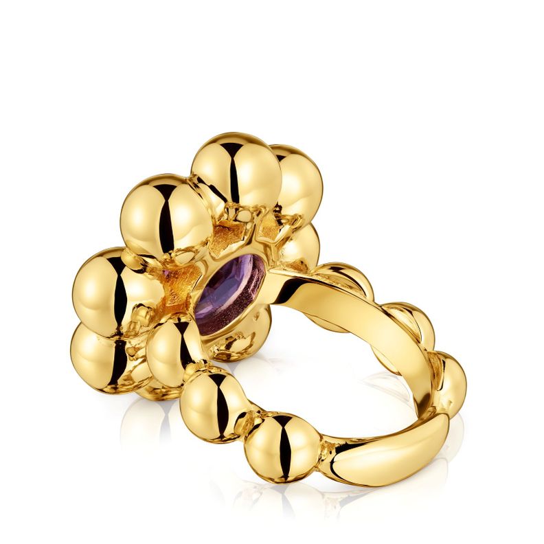 Anillo mediano flor con baño de oro 18 kt sobre plata-2