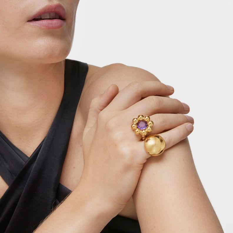 Anillo mediano flor con baño de oro 18 kt sobre plata-4