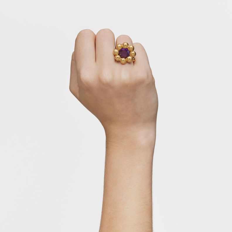 Anillo mediano flor con baño de oro 18 kt sobre plata-5