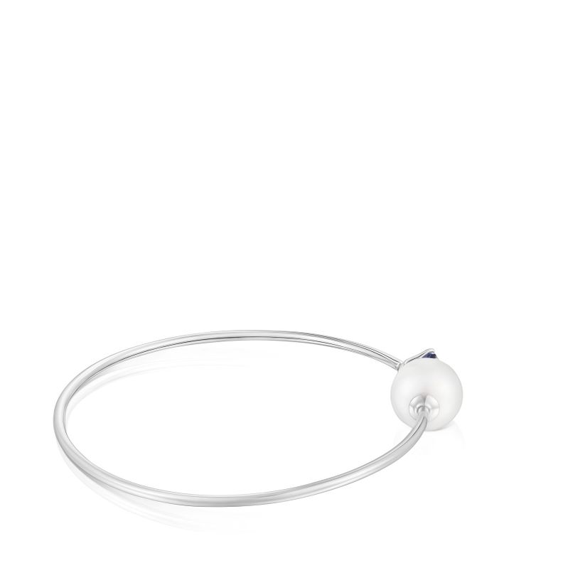 Pulsera esclava de oro blanco, iolita y perla cultivada-1