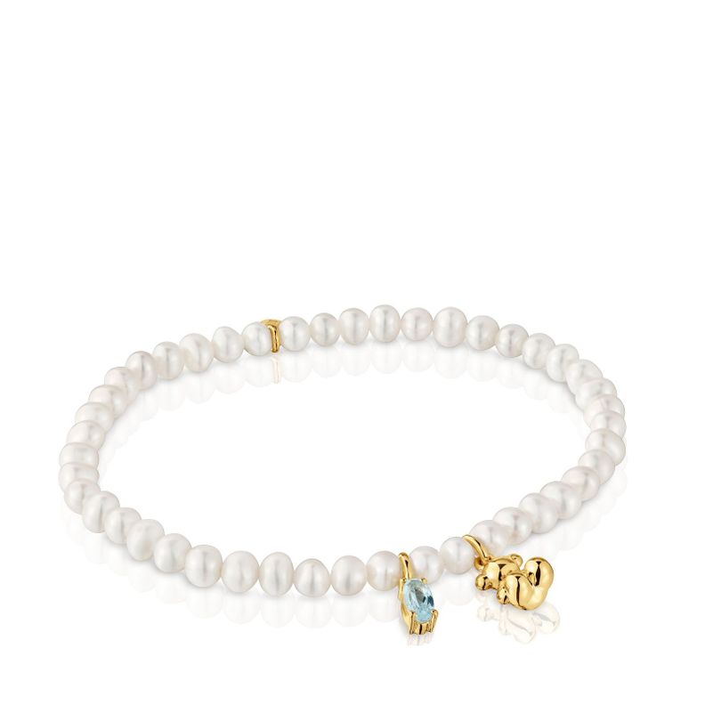 Pulsera elástica baño de oro sobre plata, perla cultivada-0