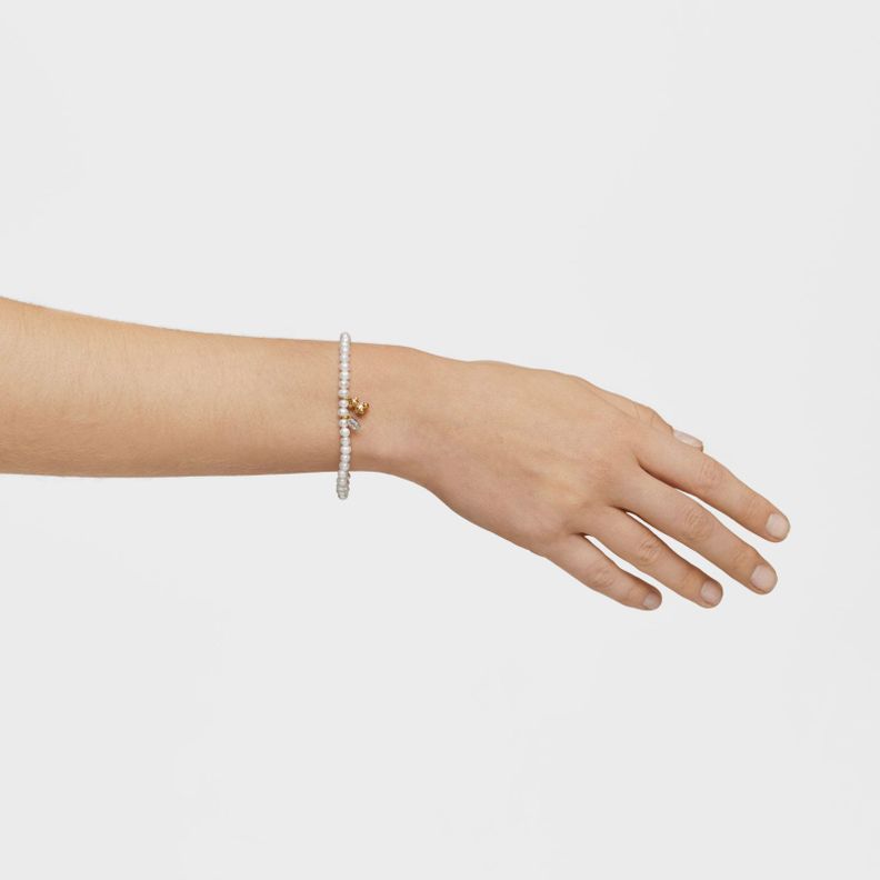 Pulsera elástica baño de oro sobre plata, perla cultivada-2