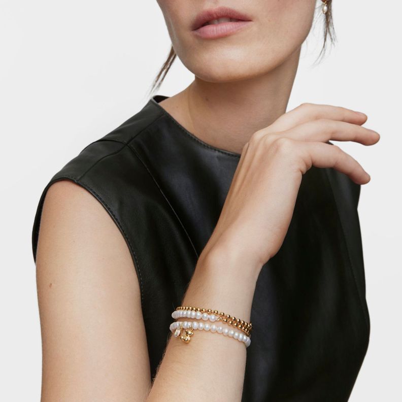 Pulsera elástica baño de oro sobre plata, perla cultivada-3
