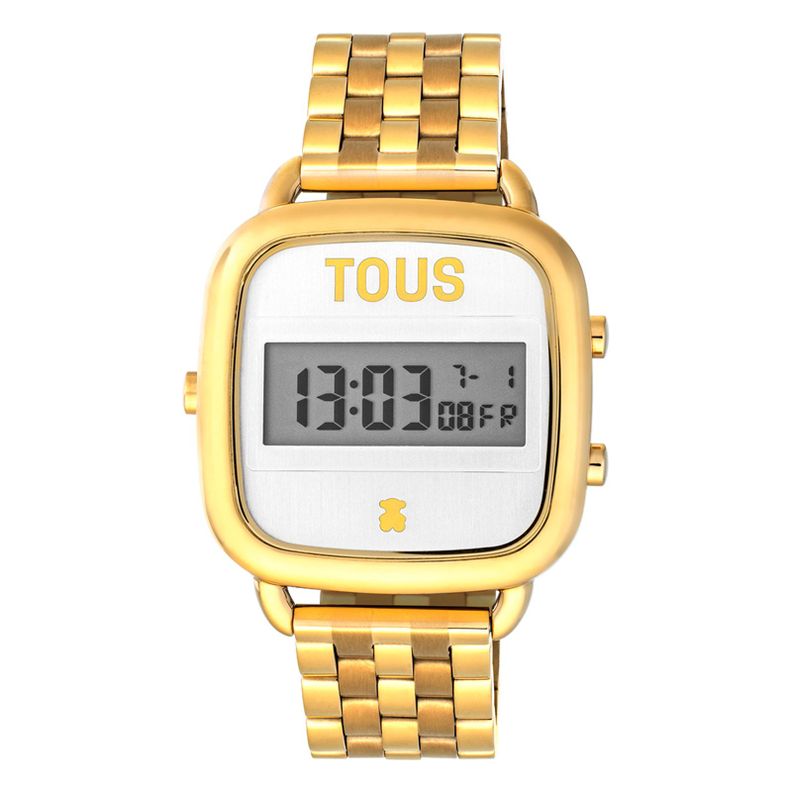 Reloj digital con brazalete de acero IP dorado D-Logo Tous-0