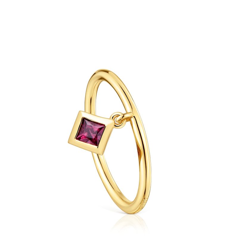 Anillo con baño de oro 18 kt sobre plata y detalle rodolita-0