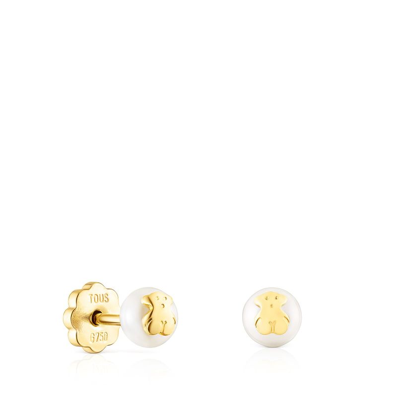 Aros con perla motivo oso de oro Baby Tous-0