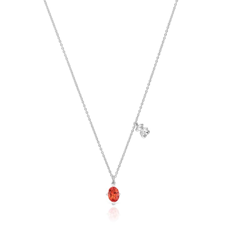 Collar corto motivo oso de plata y zafiro naranja Bold Bear-0
