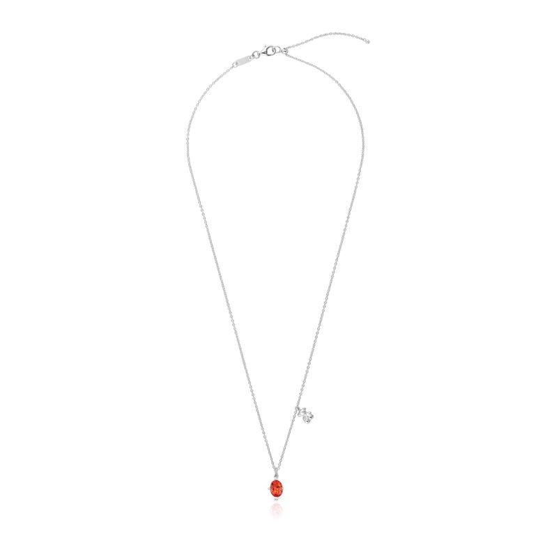 Collar corto motivo oso de plata y zafiro naranja Bold Bear-1