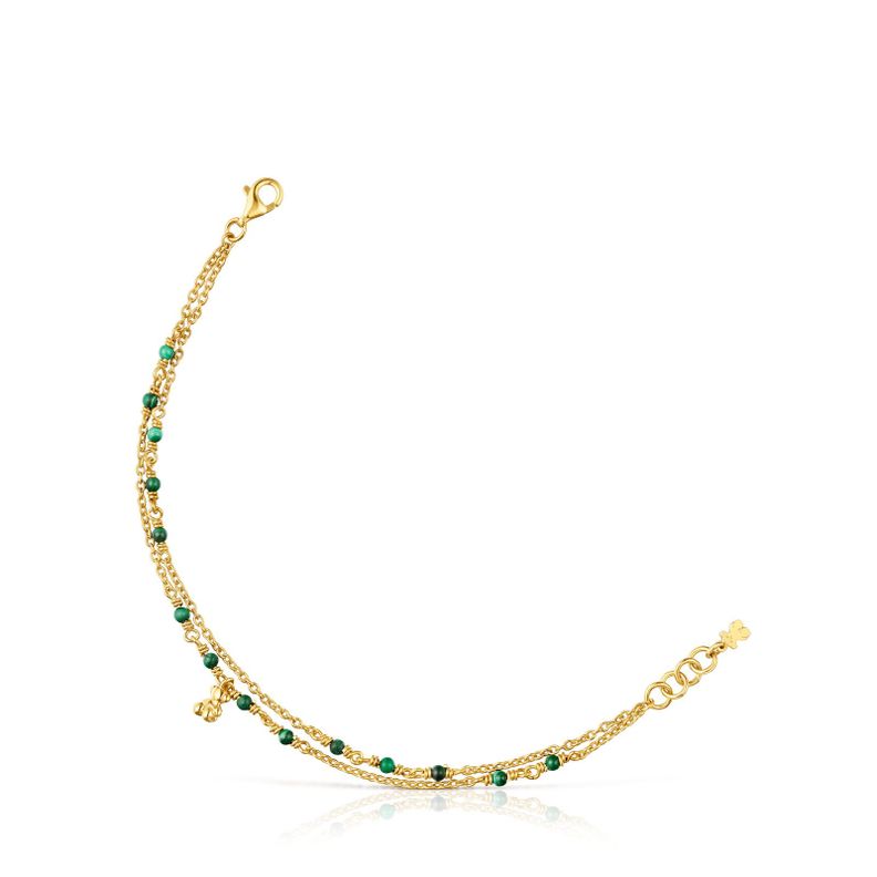 Pulsera de plata vermeil y malaquita Bold Bear-0