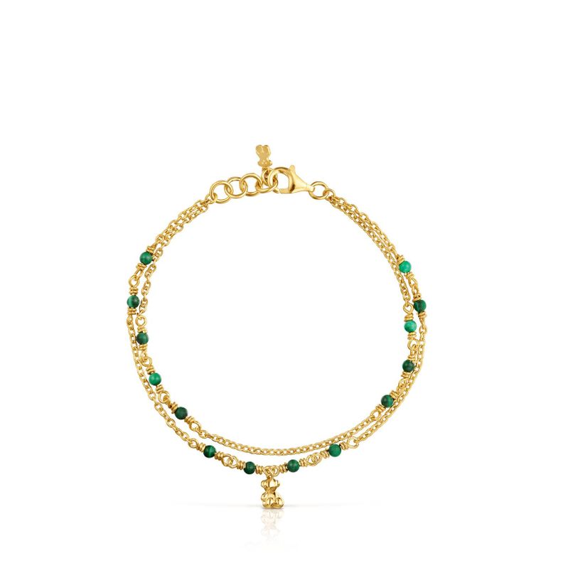 Pulsera de plata vermeil y malaquita Bold Bear-1