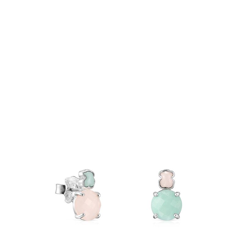 Pendientes Tous Mini Color de Plata con Amazonita y Cuarzo-0