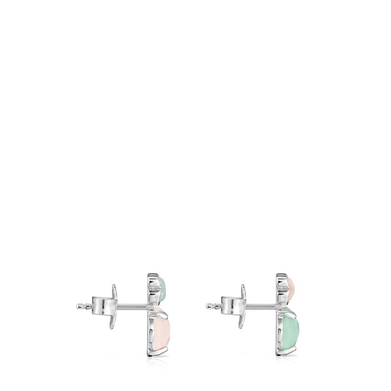 Pendientes Tous Mini Color de Plata con Amazonita y Cuarzo-1