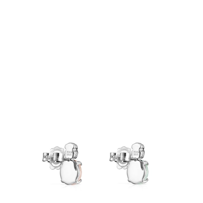 Pendientes Tous Mini Color de Plata con Amazonita y Cuarzo-2