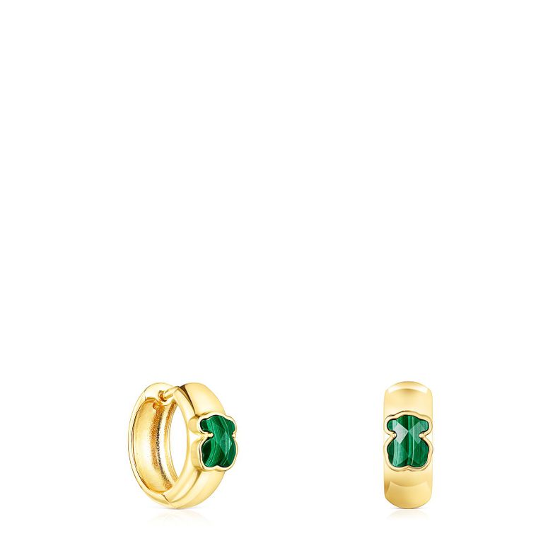 Pendientes pequeños Icon Color de plata vermeil y malaquita-0
