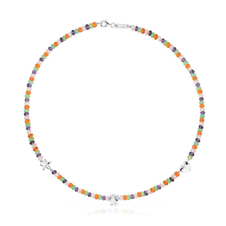 Collar corto con gemas y motivos de plata Bold Motif-0
