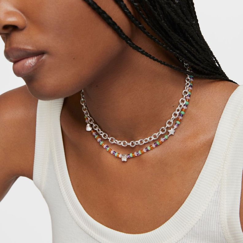 Collar corto con gemas y motivos de plata Bold Motif-4