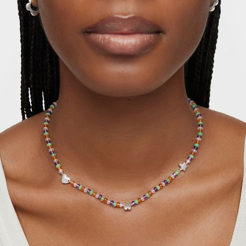 Collar corto con gemas y motivos de plata Bold Motif-5