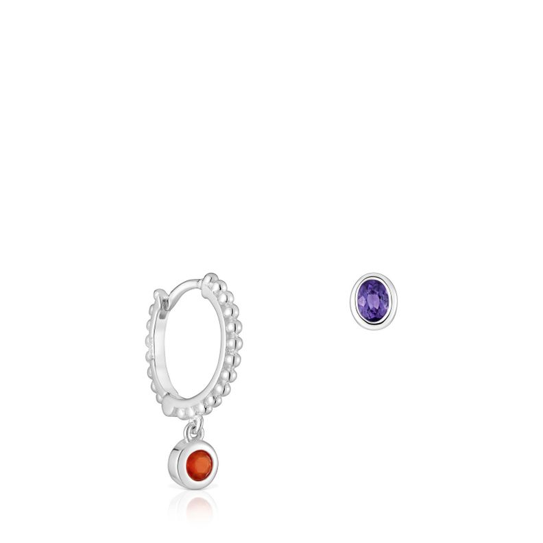 Pendientes corto/largo de plata y gemas Basic Colors-0